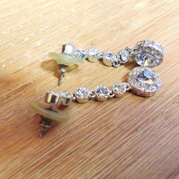 Rhinestone Dangle Earrings/ White Stones - Picture 3 of 6